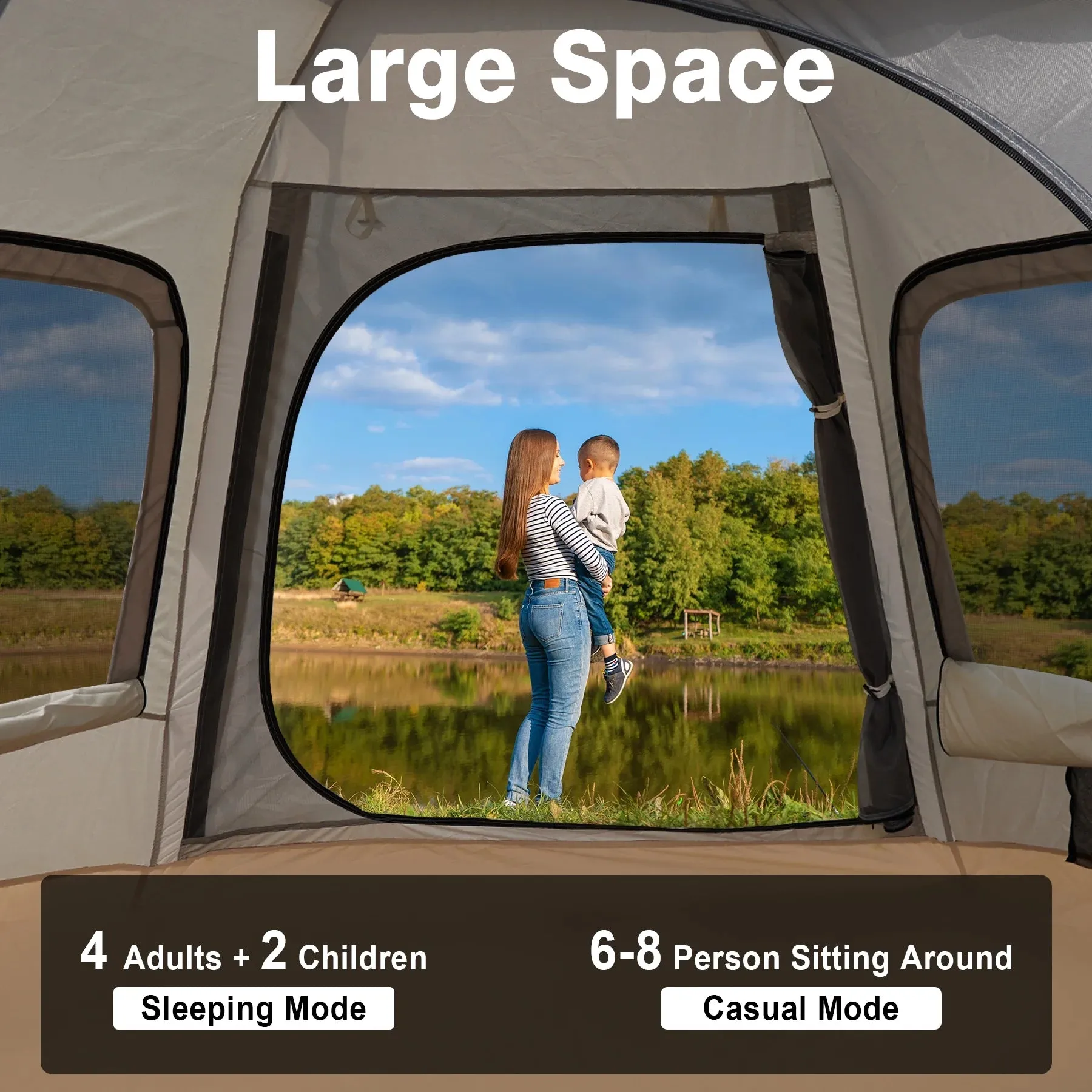 6-8 Person Waterproof Pop-Up Camping Tent with Removable Rainfly & Carry Bag for Outdoor Adventures
