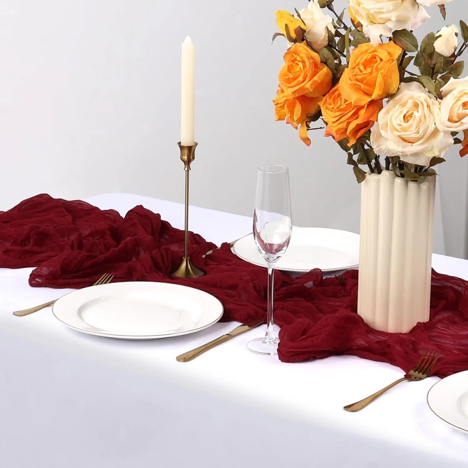 6 Pack Burgundy Cheesecloth Summer Table Runner 10FT Boho Gauze Fabric Table Runner 35 x 120 Inch Rustic Sheer Runner for Mother's Day Wedding Decor Baby Shower Party Table Decoration