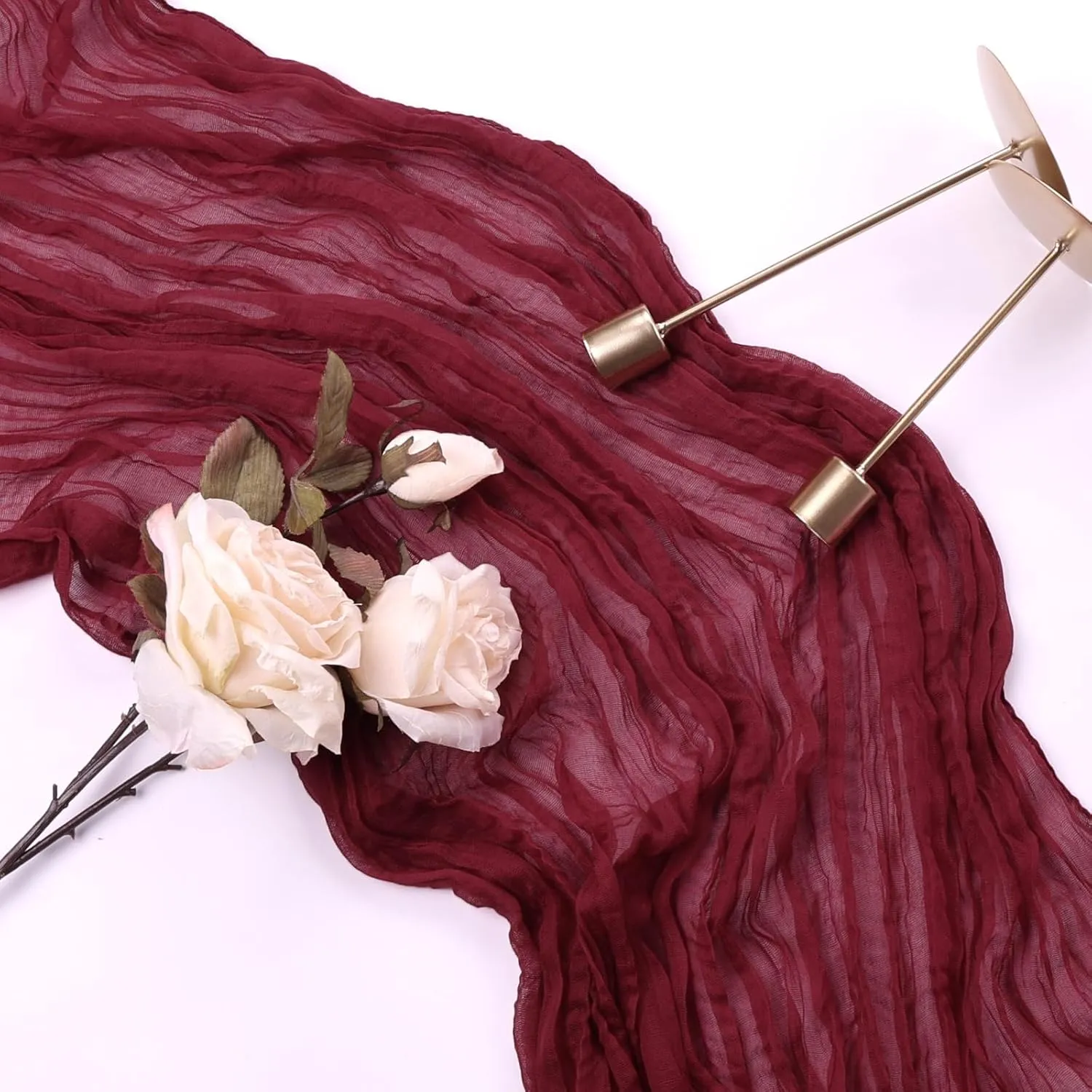 6 Pack Burgundy Cheesecloth Summer Table Runner 10FT Boho Gauze Fabric Table Runner 35 x 120 Inch Rustic Sheer Runner for Mother's Day Wedding Decor Baby Shower Party Table Decoration