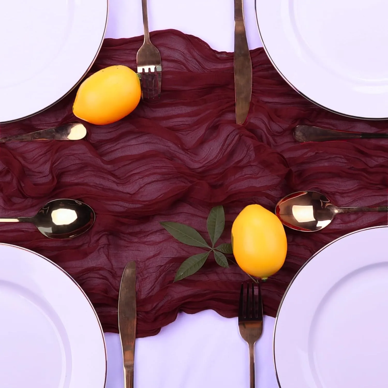 6 Pack Burgundy Cheesecloth Summer Table Runner 10FT Boho Gauze Fabric Table Runner 35 x 120 Inch Rustic Sheer Runner for Mother's Day Wedding Decor Baby Shower Party Table Decoration