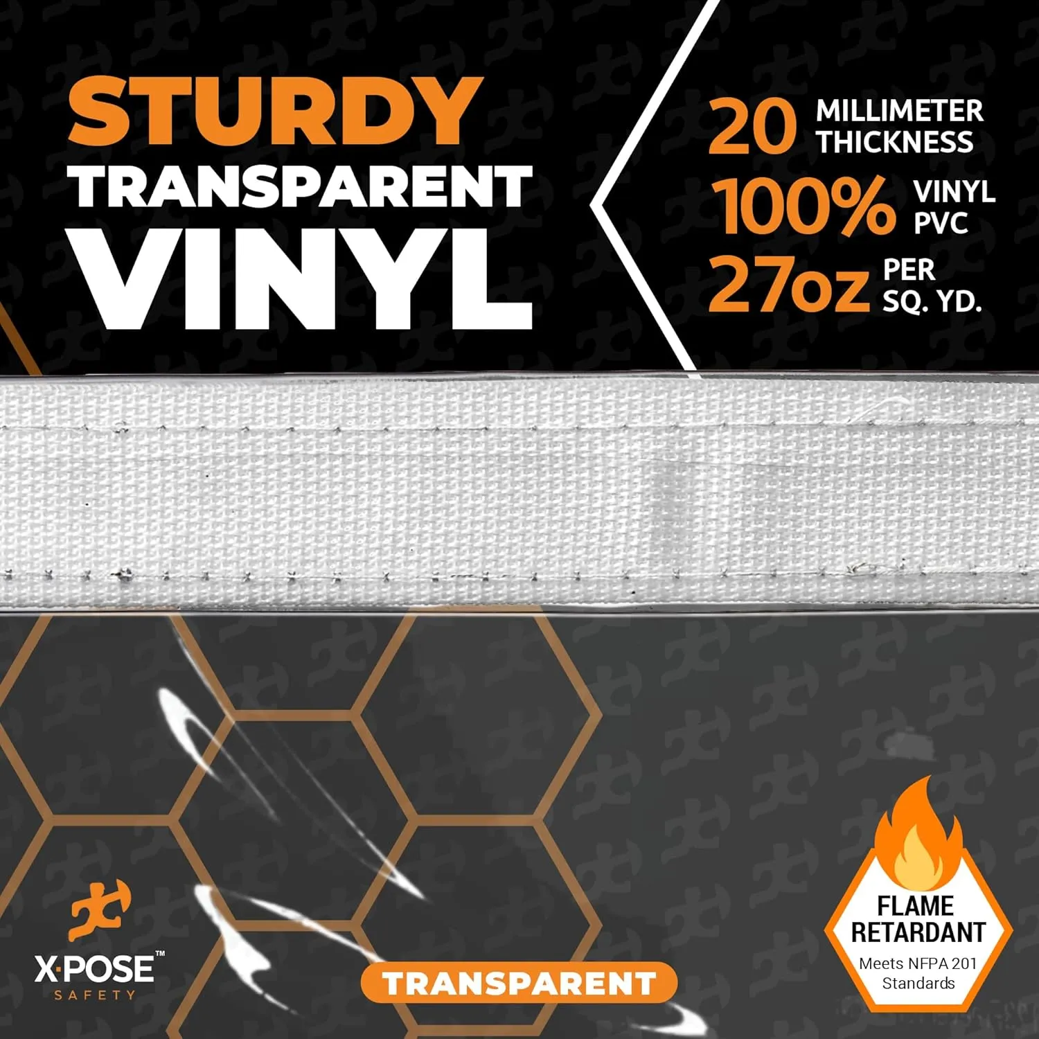 6' x 10' Clear Vinyl Tarp - Fire Retardant 20 Mil Super Heavy Duty Transparent Waterproof PVC Tarpaulin with Brass Grommets - for Patio Enclosure, Temporary Wall, Multipurpose - by Xpose Safety