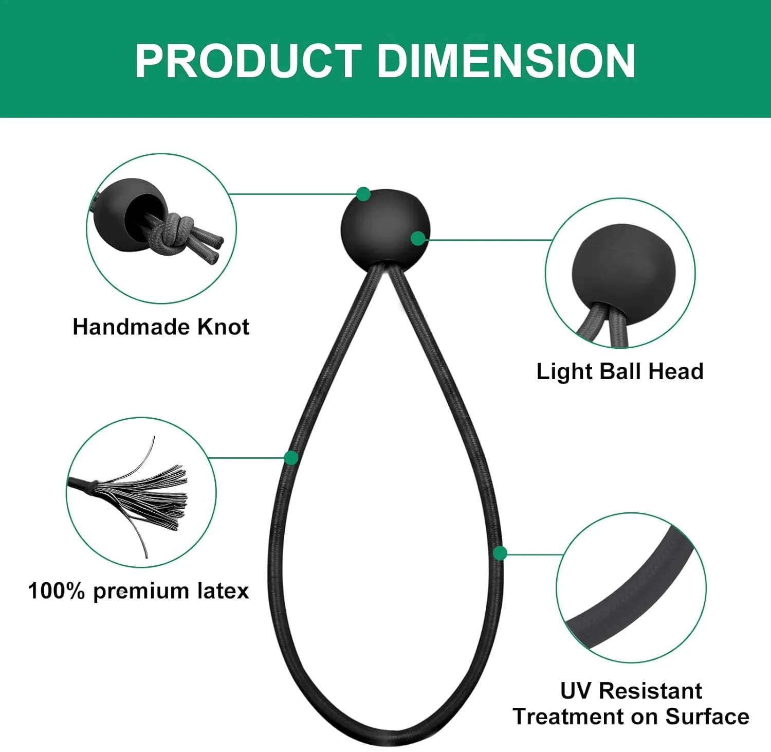 60PCS 4inch Black Ball Bungee Cords, Heavy Duty Outdoor Bungee Cord with Balls, Tarp Tie Down Bungee Balls for Shelter, Camping, Cargo,Tent Poles UV Resistant