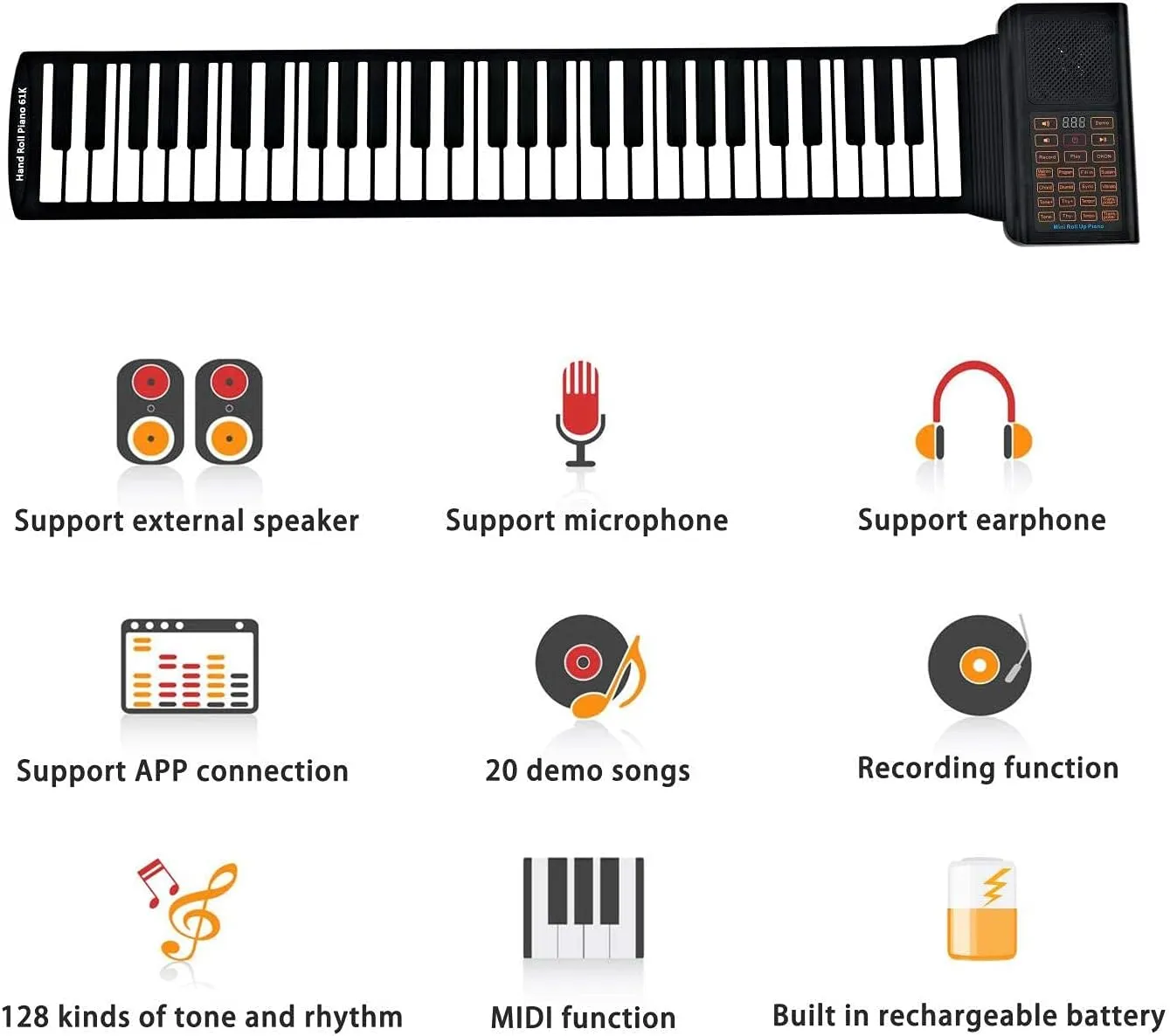 61 Keys Roll Up Piano Keyboard, Portable Piano With Storage Bag, Foldable Keyboard Travel Piano for Kids and Adult