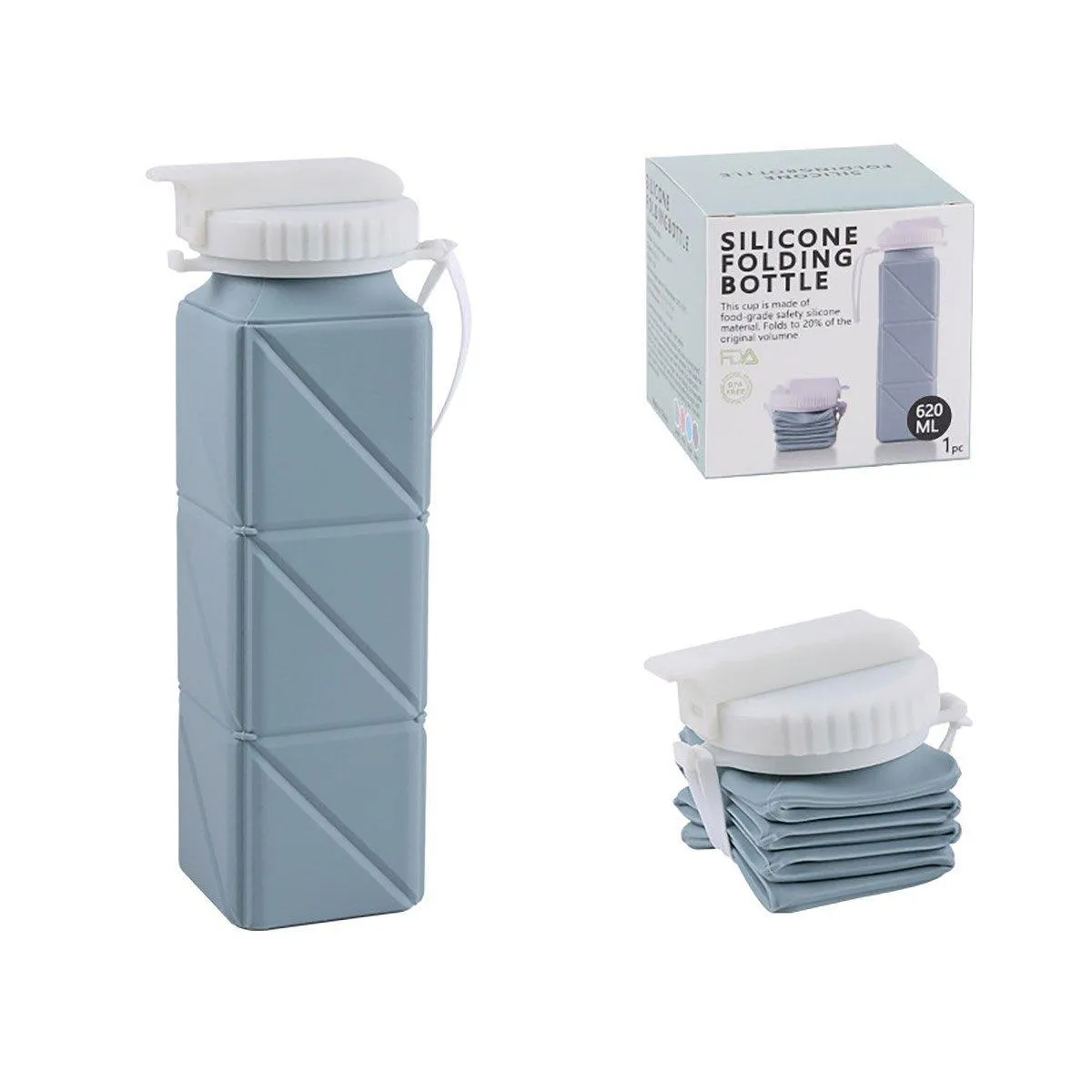 620ml Silicone Folding Water Bottle Food Grade Outdoor Sports Kettle High Temp