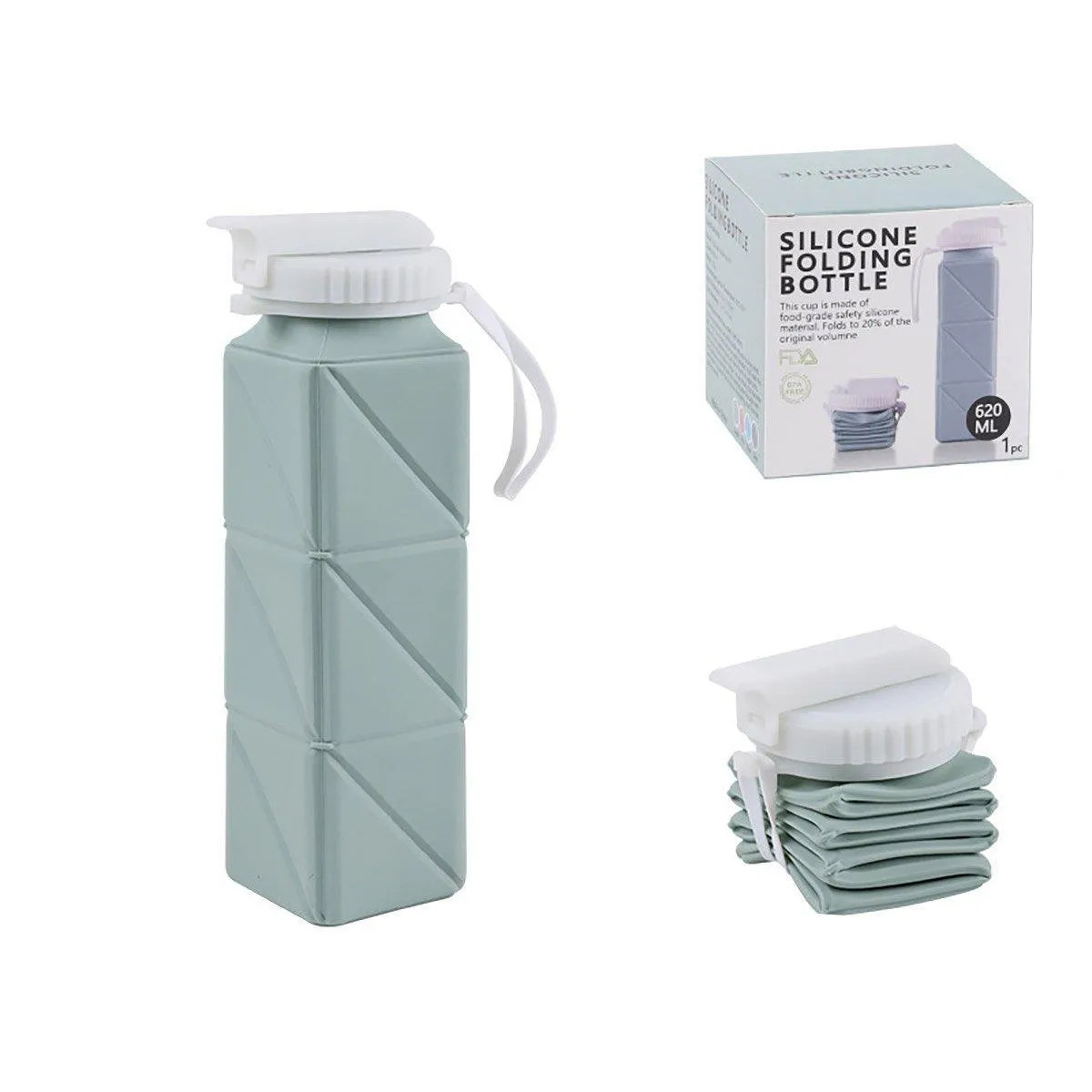 620ml Silicone Folding Water Bottle Food Grade Outdoor Sports Kettle High Temp