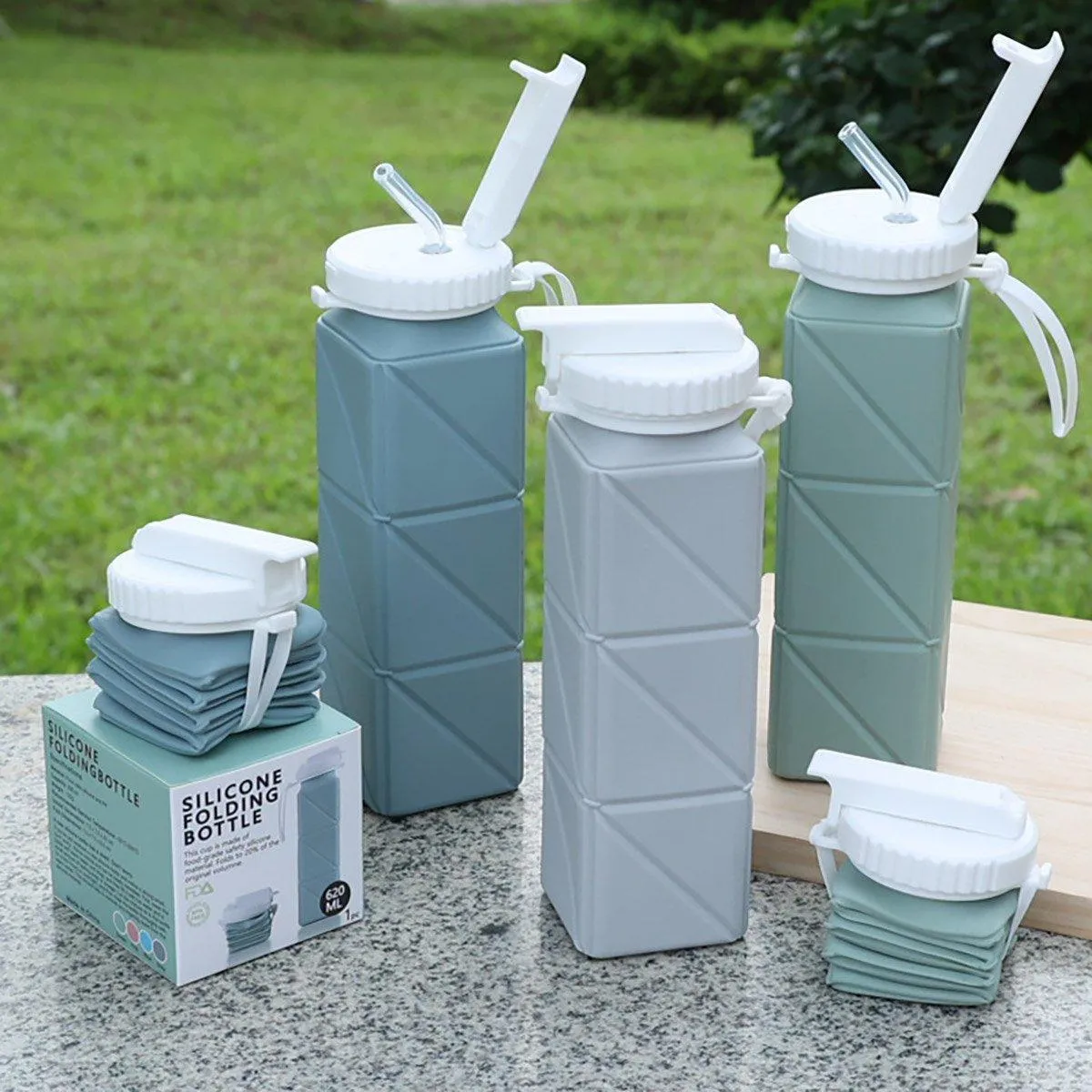 620ml Silicone Folding Water Bottle Food Grade Outdoor Sports Kettle High Temp