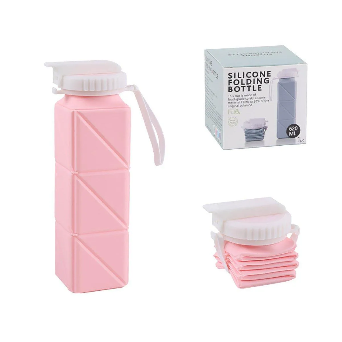 620ml Silicone Folding Water Bottle Food Grade Outdoor Sports Kettle High Temp