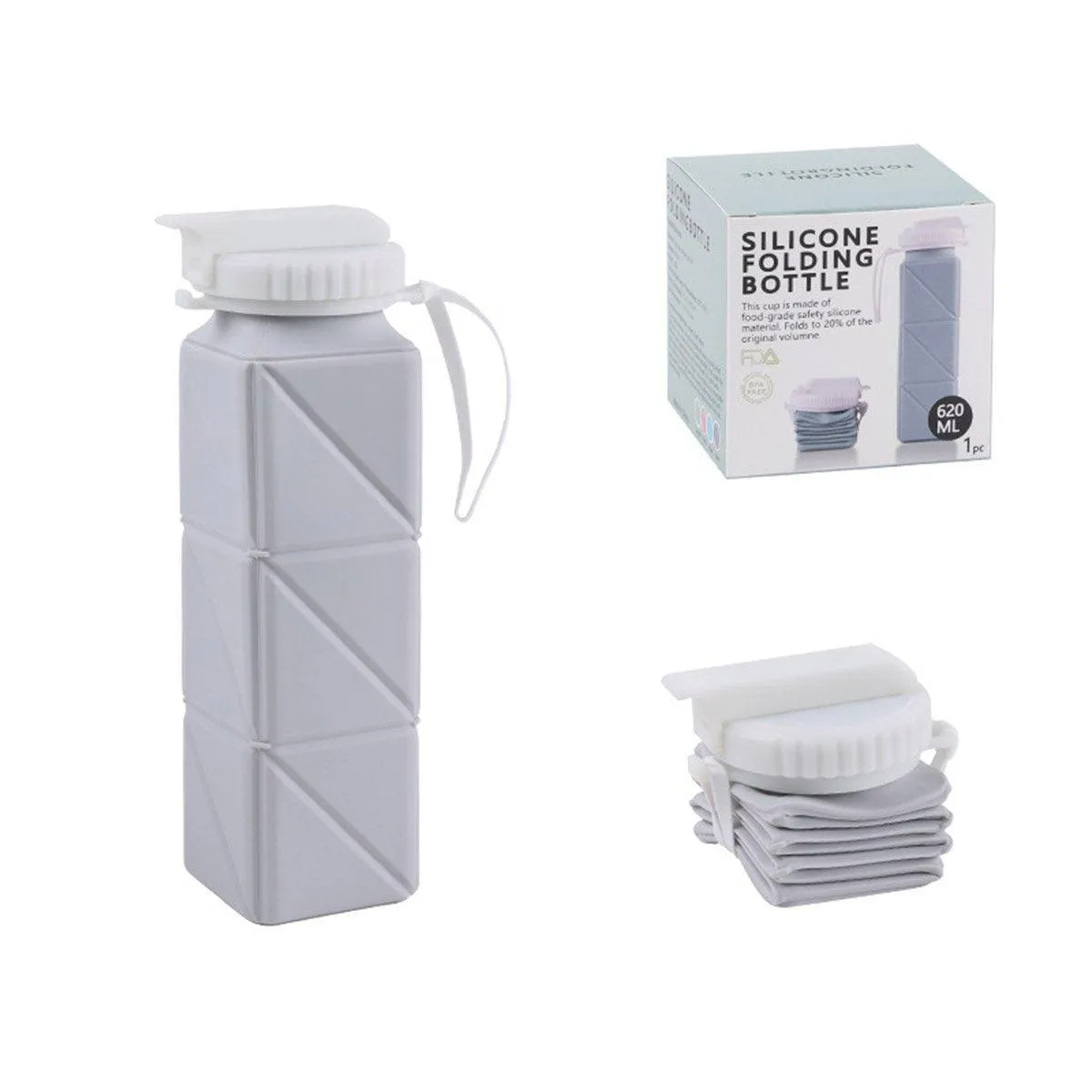 620ml Silicone Folding Water Bottle Food Grade Outdoor Sports Kettle High Temp