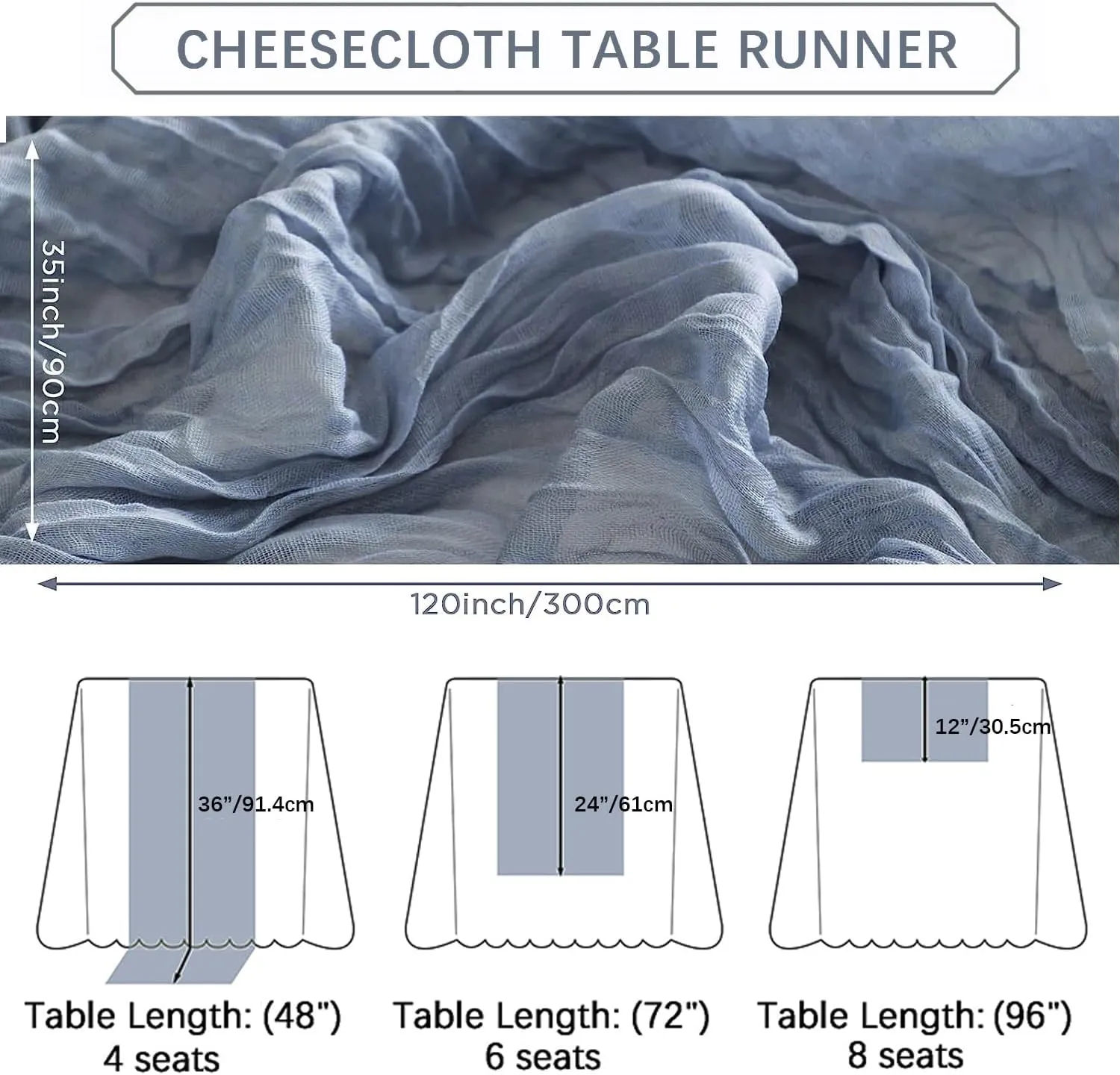 6Pack Dusty Blue Cheesecloth Table Runner 10Ft 35x120 Inch Boho Gauze Table Runner Rustic Cheese Cloth Long Table Runner for Wedding Baby Bridal Shower Birthday Party Decorations