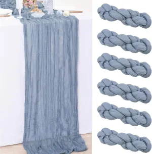6Pack Dusty Blue Cheesecloth Table Runner 10Ft 35x120 Inch Boho Gauze Table Runner Rustic Cheese Cloth Long Table Runner for Wedding Baby Bridal Shower Birthday Party Decorations