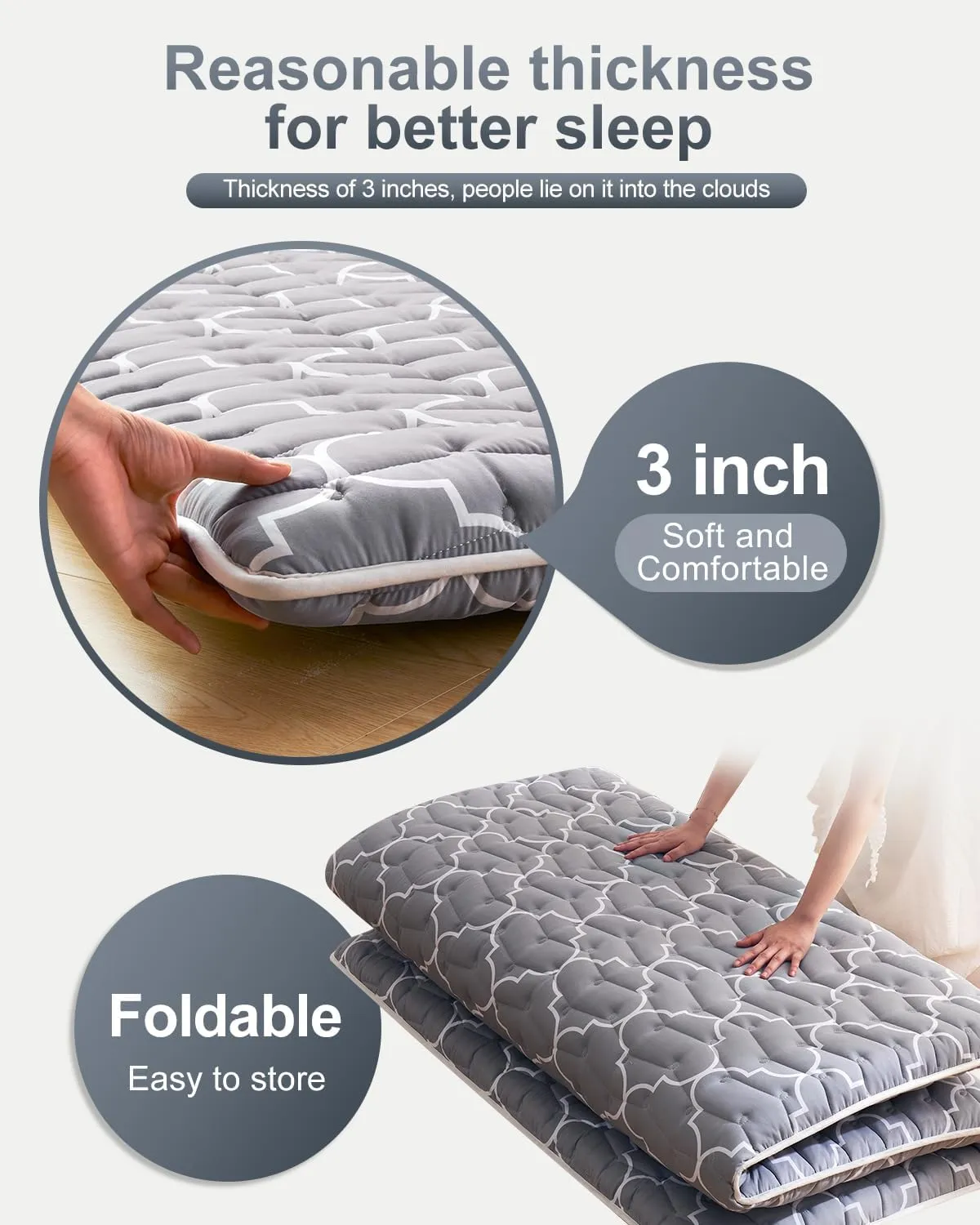 6th Generation Japanese Floor Futon Mattress - Extra-Thick 9-Layer Modern Futon with 100% High-Density Foam, Portable Floor Mattress Sleeping Pad for Adults, Guest Room, Dormitory, Single Size 75"x25"