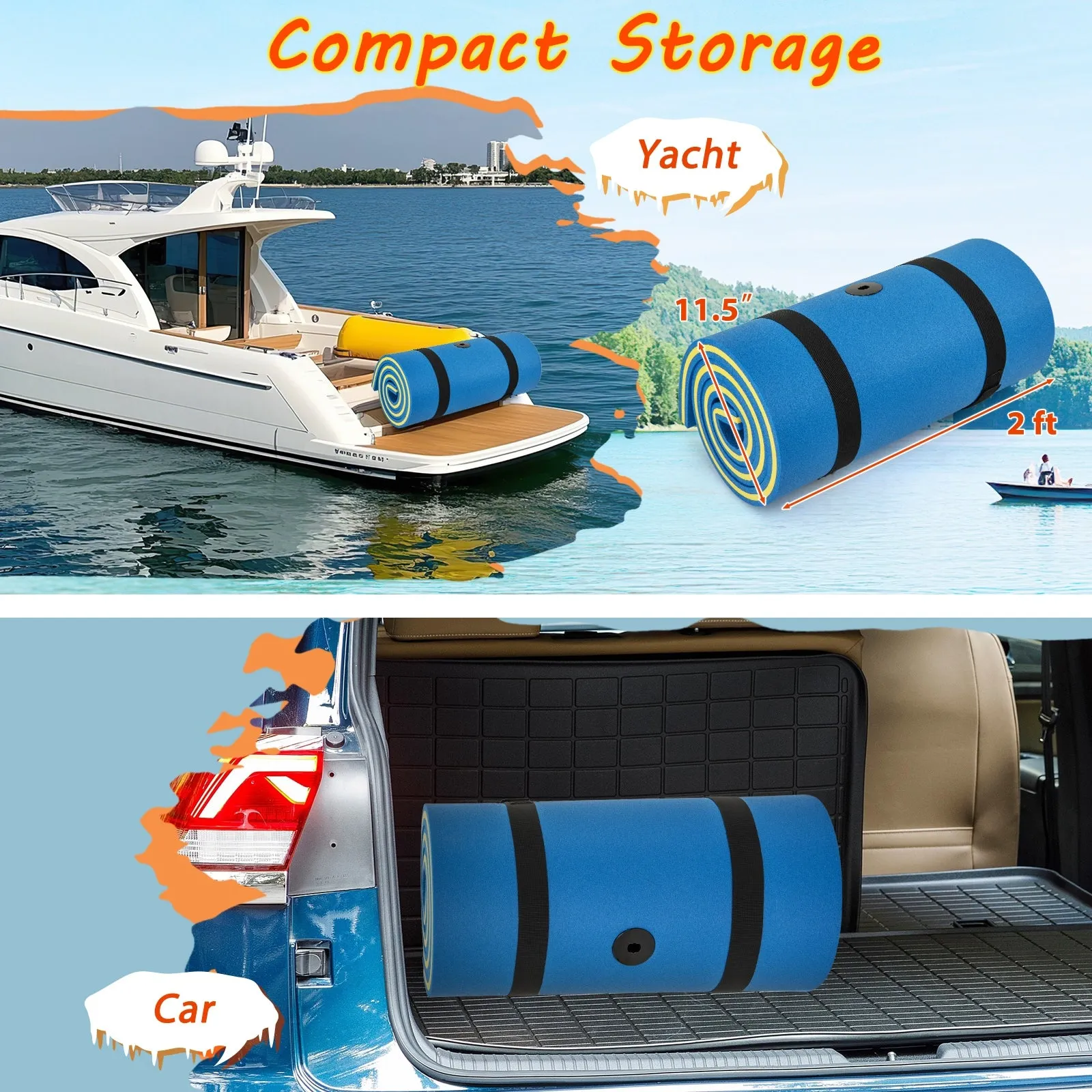 7 Inches x 2 Inches Water Mat with Safety Tether and Pillow Design for Lake and Pool-Blue