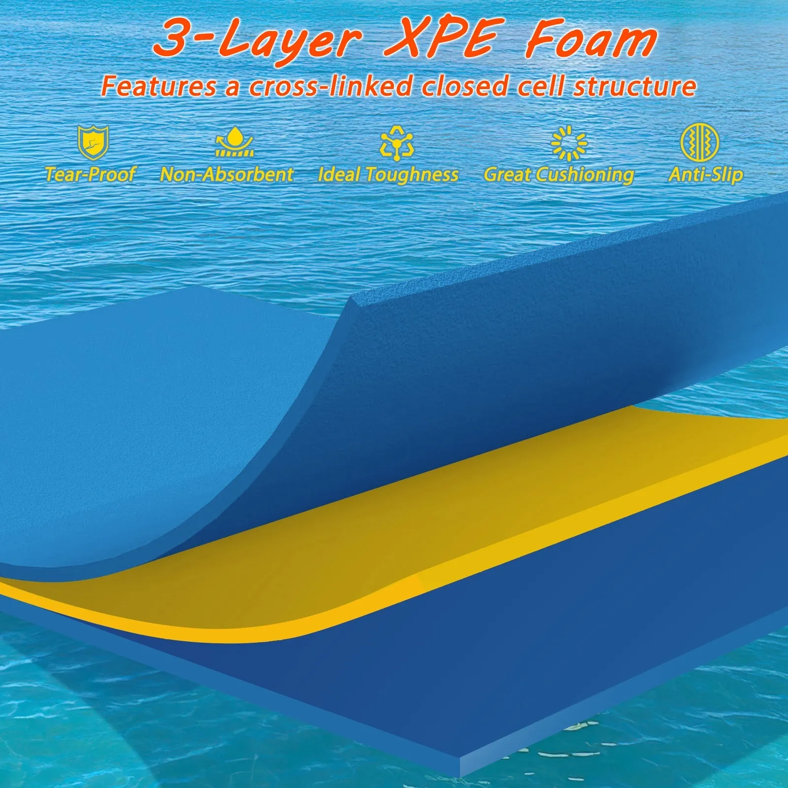 7 Inches x 2 Inches Water Mat with Safety Tether and Pillow Design for Lake and Pool-Blue