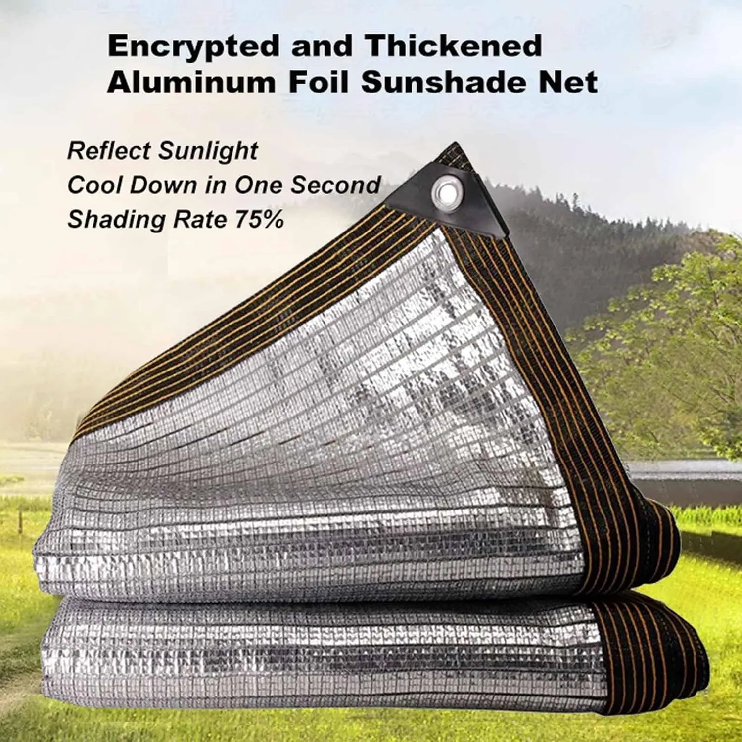 75% Shade Cloth Sun Shade Net Sunblock Mesh Tarp Sun Shade Sail Aluminum Foil for Garden Plants Cover Greenhouse and Patio UV Block Windblock Plant Shade(5.0x7.0 m/16.4x23 ft)