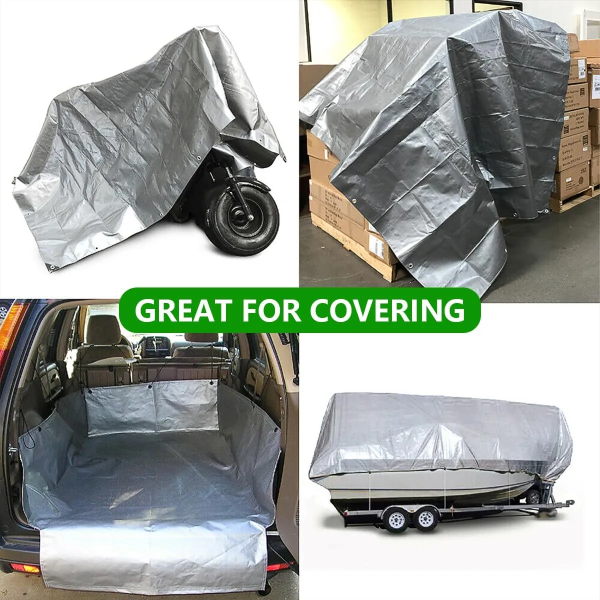 8' x 20' Tarps Heavy Duty Waterproof, 10 Mil Silver Poly Tarp Cover, UV Resistant, Rip and Tear Proof Tarpaulin with Grommets and Reinforced Edges for Roof, Patio, Camping, Boat, Pool