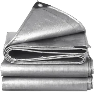 8' x 20' Tarps Heavy Duty Waterproof, 10 Mil Silver Poly Tarp Cover, UV Resistant, Rip and Tear Proof Tarpaulin with Grommets and Reinforced Edges for Roof, Patio, Camping, Boat, Pool