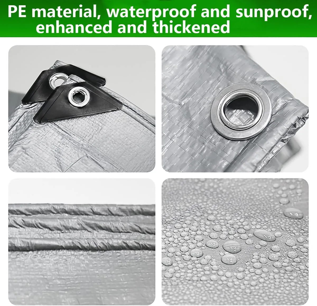 8' x 20' Tarps Heavy Duty Waterproof, 10 Mil Silver Poly Tarp Cover, UV Resistant, Rip and Tear Proof Tarpaulin with Grommets and Reinforced Edges for Roof, Patio, Camping, Boat, Pool
