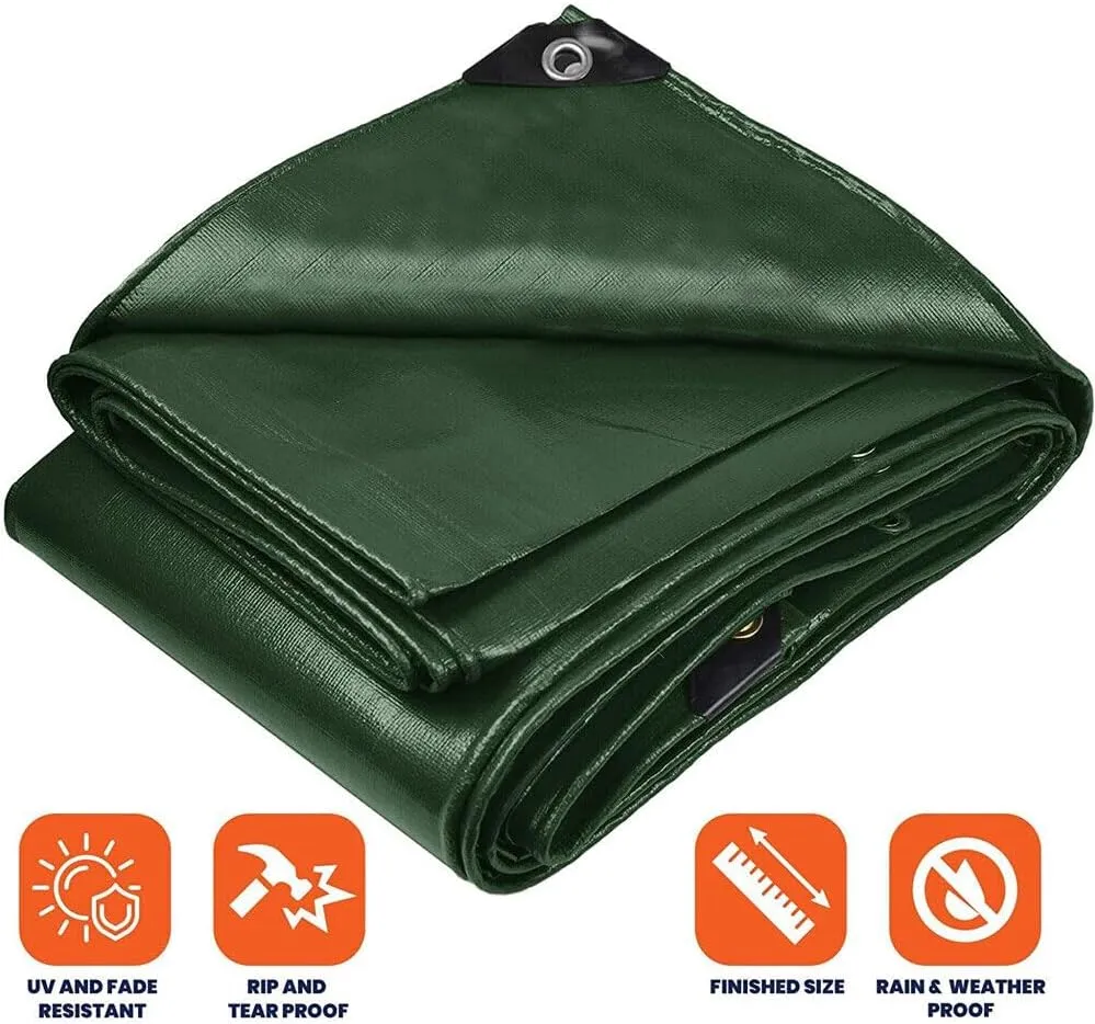 8'x 30' Tarps Heavy Duty Thick Waterproof, Poly Canopy Green Tent Shelter Cover, 5 Mil Tarpaulin Shade, Rip and Tear Proof, UV Resistant Tarpaulin with Grommets and Reinforced Edges