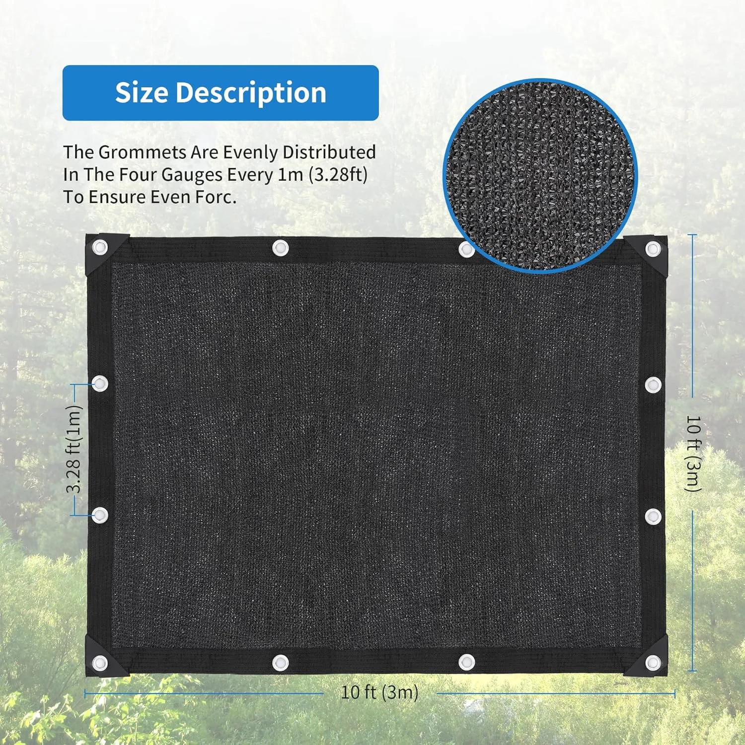 90% Black Sunblock Shade Cloth, UV Resistant Sun Shade Canopy with Grommets, 10 ft x 10 ft Outdoor Shade Mesh Cover Tarp for Garden, Greenhouse, Pergola, Backyard, Patio, Flowers Plants