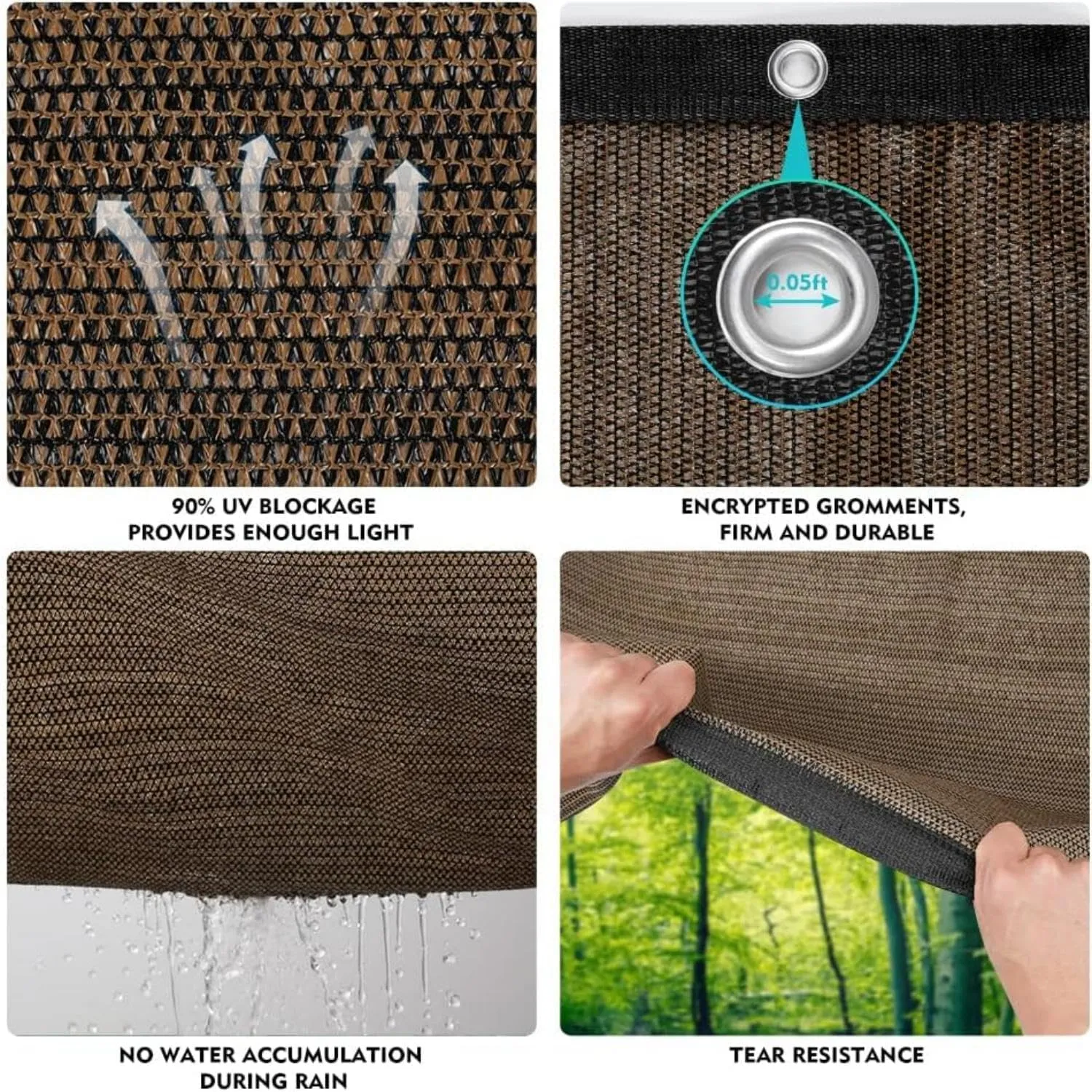 90% Sun Shade Cloth with Grommets, Pergola Shade Cover Canopy, Mesh Tarp Sun Screens for Patio, Outdoor, Garden, Backyard (10' X 10')