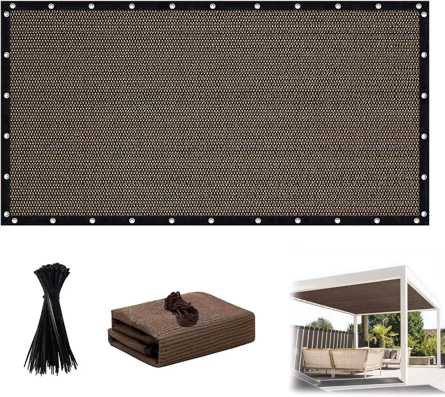 90% Sun Shade Cloth with Grommets – Pergola Shade Cover Canopy, UV Block Mesh Tarp Sun Screen for Outdoor Patio, Garden, Backyard, Pergola Covers, Roll Down Sun Shades (10' X 10')