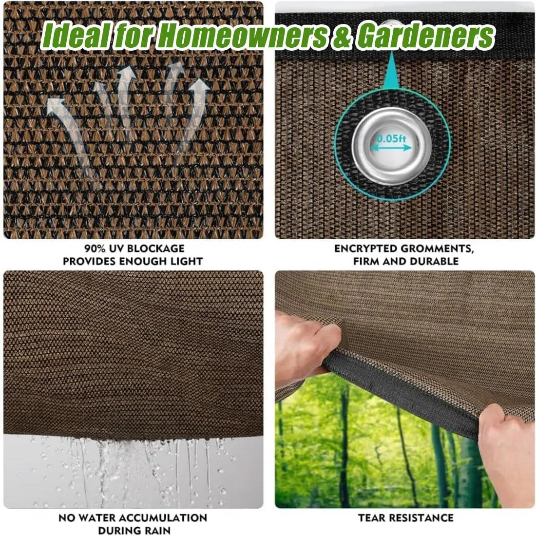 90% Sun Shade Cloth with Grommets – Pergola Shade Cover Canopy, UV Block Mesh Tarp Sun Screen for Outdoor Patio, Garden, Backyard, Pergola Covers, Roll Down Sun Shades (10' X 10')