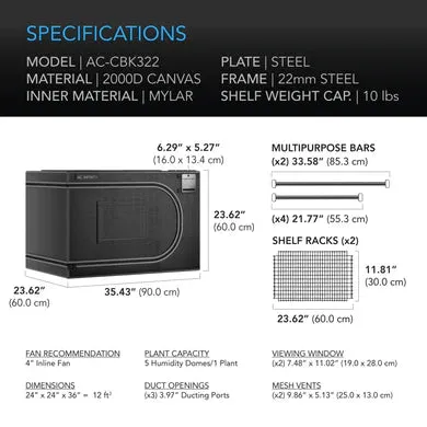 AC Infinity Cloudlab 322 Advance Propagation Grow Tent 60 x 60 x 90 Cm