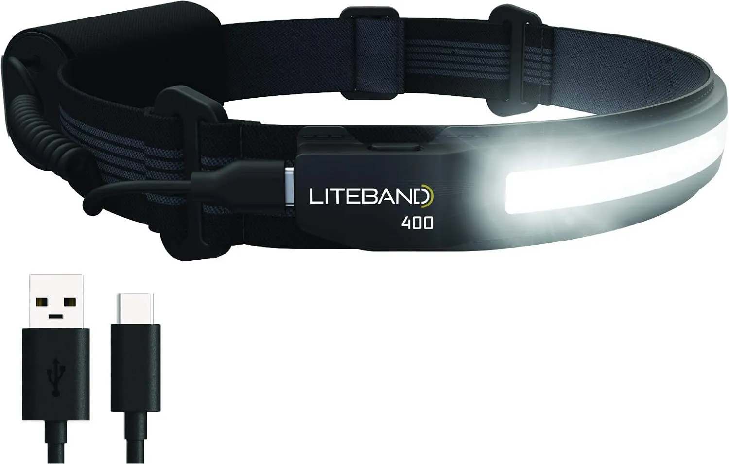 ACTIV 400 Wide-Beam LED Headlamp - 210° Illumination, 400 Lumens, Lightweight, Weatherproof, Rechargeable, USB-C, Red LED Mode - Camping, Running, Hiking, Fits Hard Hats, LBA400-L18N, Night