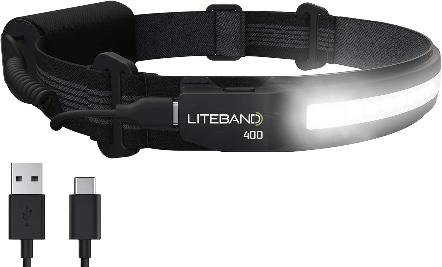 ACTIV 400 Wide-Beam LED Headlamp - 210° Illumination, 400 Lumens, Lightweight, Weatherproof, Rechargeable, USB-C, Red LED Mode - Camping, Running, Hiking, Fits Hard Hats, LBA400-L18N, Night