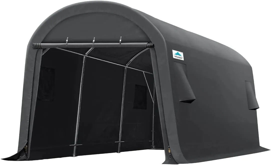 ADVANCE OUTDOOR 10X15 ft Carport Garage Shelter Steel Metal Round Peak Roof Anti-Snow Portable Storage Shed Carport, Gray