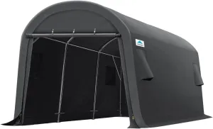 ADVANCE OUTDOOR 10X15 ft Carport Garage Shelter Steel Metal Round Peak Roof Anti-Snow Portable Storage Shed Carport, Gray