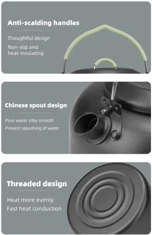 Alocs 1.4L Outdoor Kettle: Heat/Corrosion/Scratch-Resistant Coating, Anti-Spill Spout Design, Anti-Scald Silicone Handle, Ultralight Aluminum for Portable Use. Perfect for Hiking, Camping and More