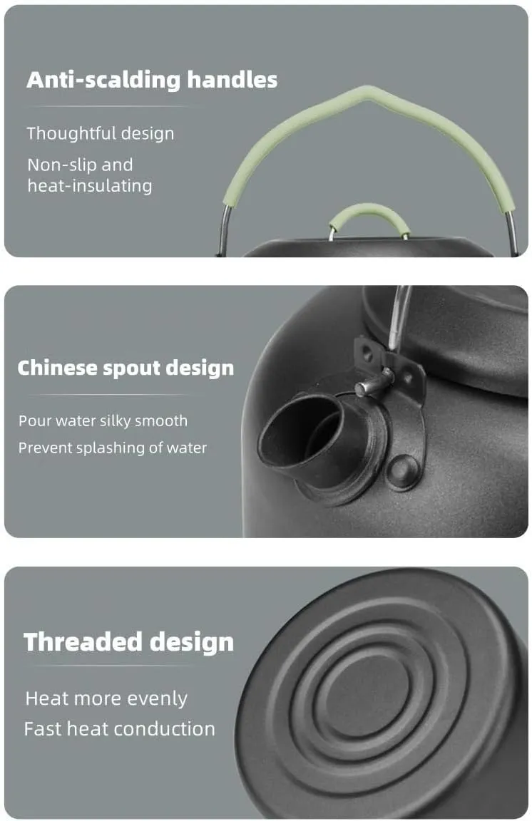 Alocs 1.4L Outdoor Kettle: Heat/Corrosion/Scratch-Resistant Coating, Anti-Spill Spout Design, Anti-Scald Silicone Handle, Ultralight Aluminum for Portable Use. Perfect for Hiking, Camping and More