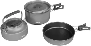 Alocs Outdoor Camping Cookware Set, 8 Inch Frying Pan, 1L Cooking Pot, 0.8L Teakettle