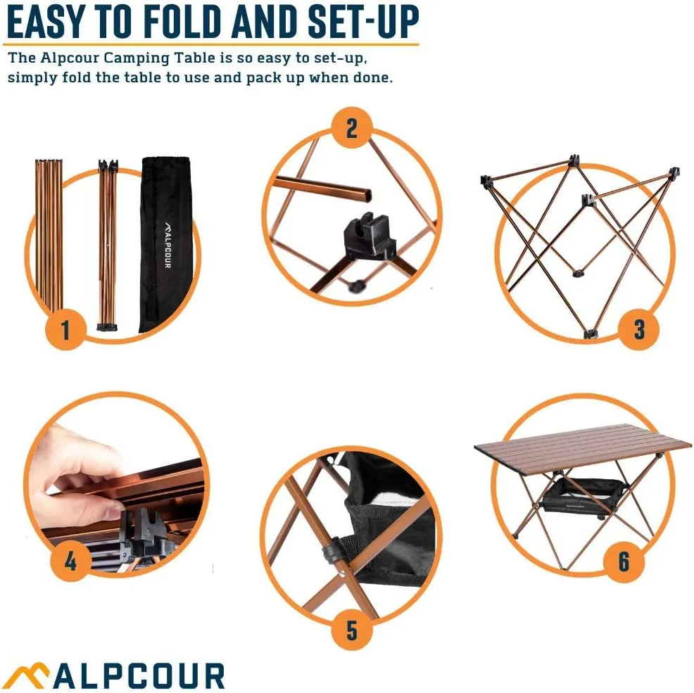 Alpcour Portable Camping Table – Lightweight, Compact Folding Side Table in a Bag with Aluminum Top & Heavy Duty Hinge for Easy Travel & Storage – Great for Outdoor BBQ, Backpacking, Tailgate & More