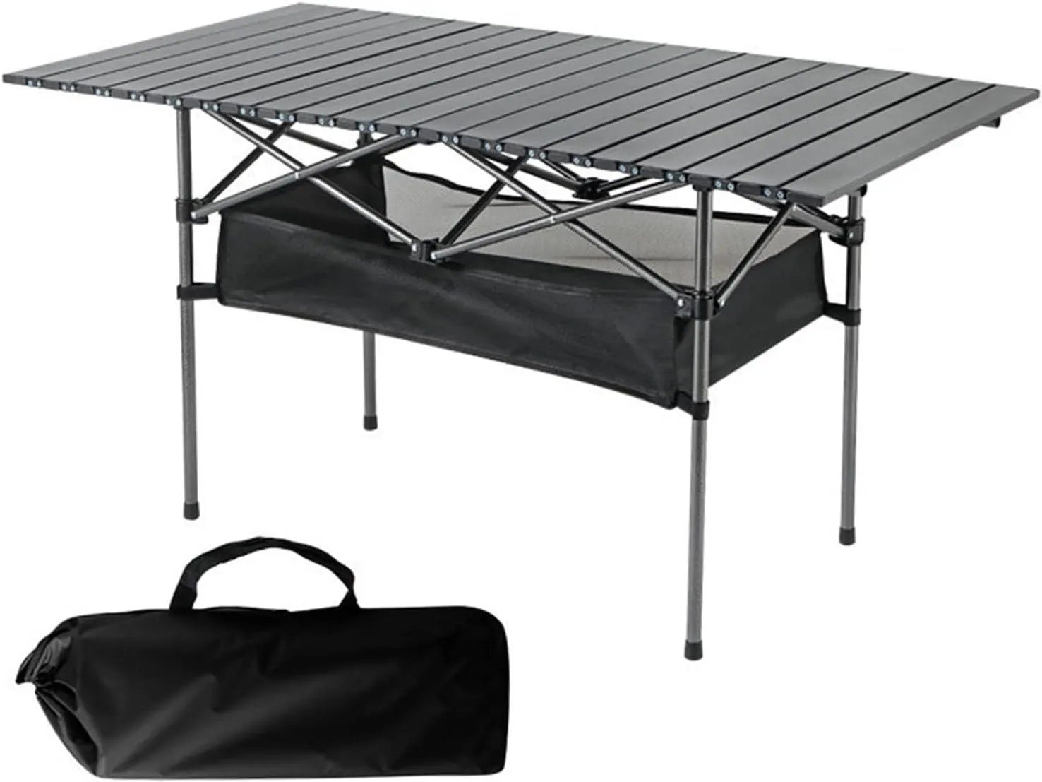 Aluminum Folding Table, Ultra Lightweight Camping Table with Mesh Layers, Roll Up Folding Beach Table for Indoor, Outdoor, Camping, Beach, Backyard, BBQ, Party, Patio, Picnic Black
