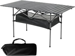 Aluminum Folding Table, Ultra Lightweight Camping Table with Mesh Layers, Roll Up Folding Beach Table for Indoor, Outdoor, Camping, Beach, Backyard, BBQ, Party, Patio, Picnic Black