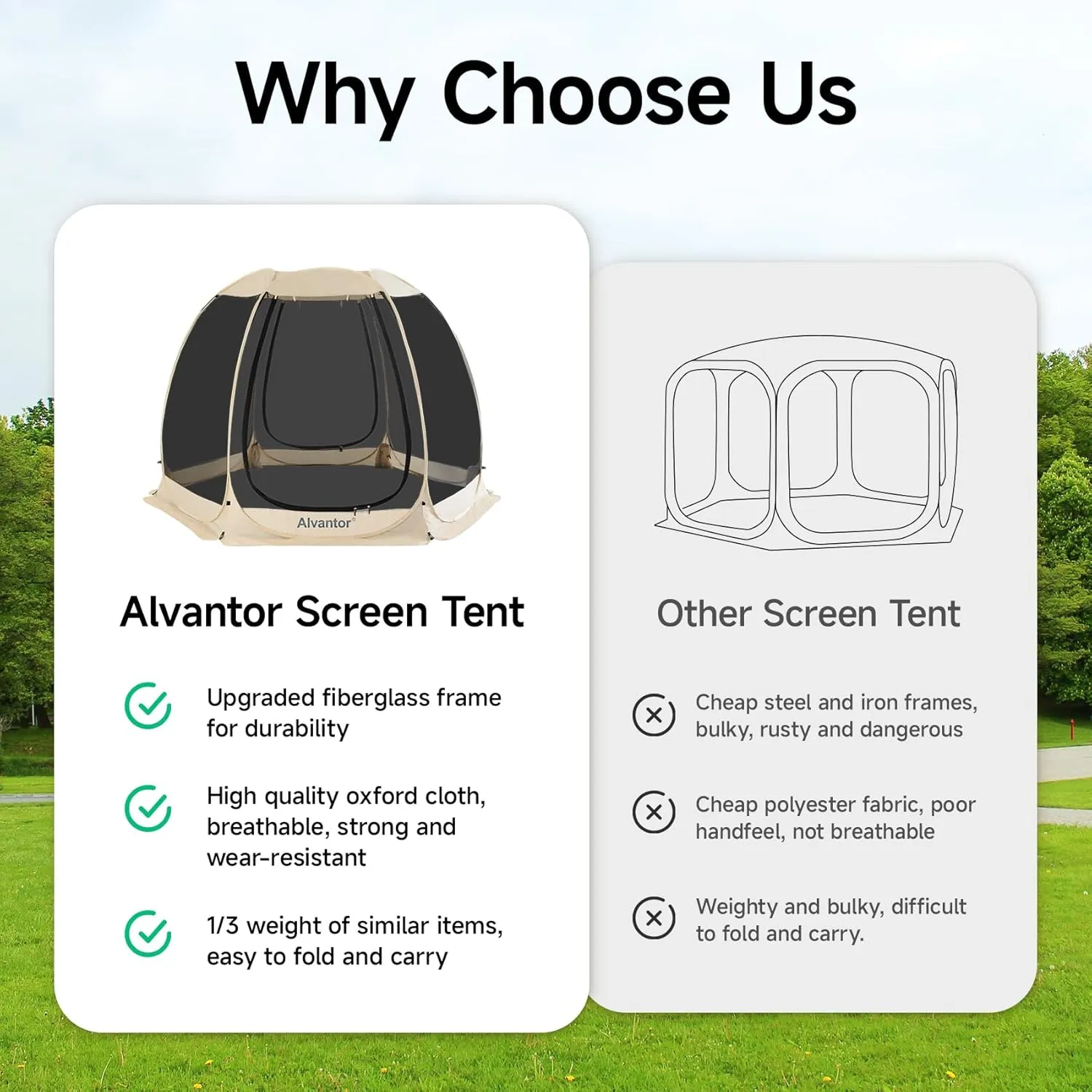 Alvantor Screen House Gazebo, 6-10-15 Person Pop Up Igloo Screened Canopy Tent with Mosquito Netting Sides, Instant UV Resistant Sun Shelter for Garden, Patio, Backyard