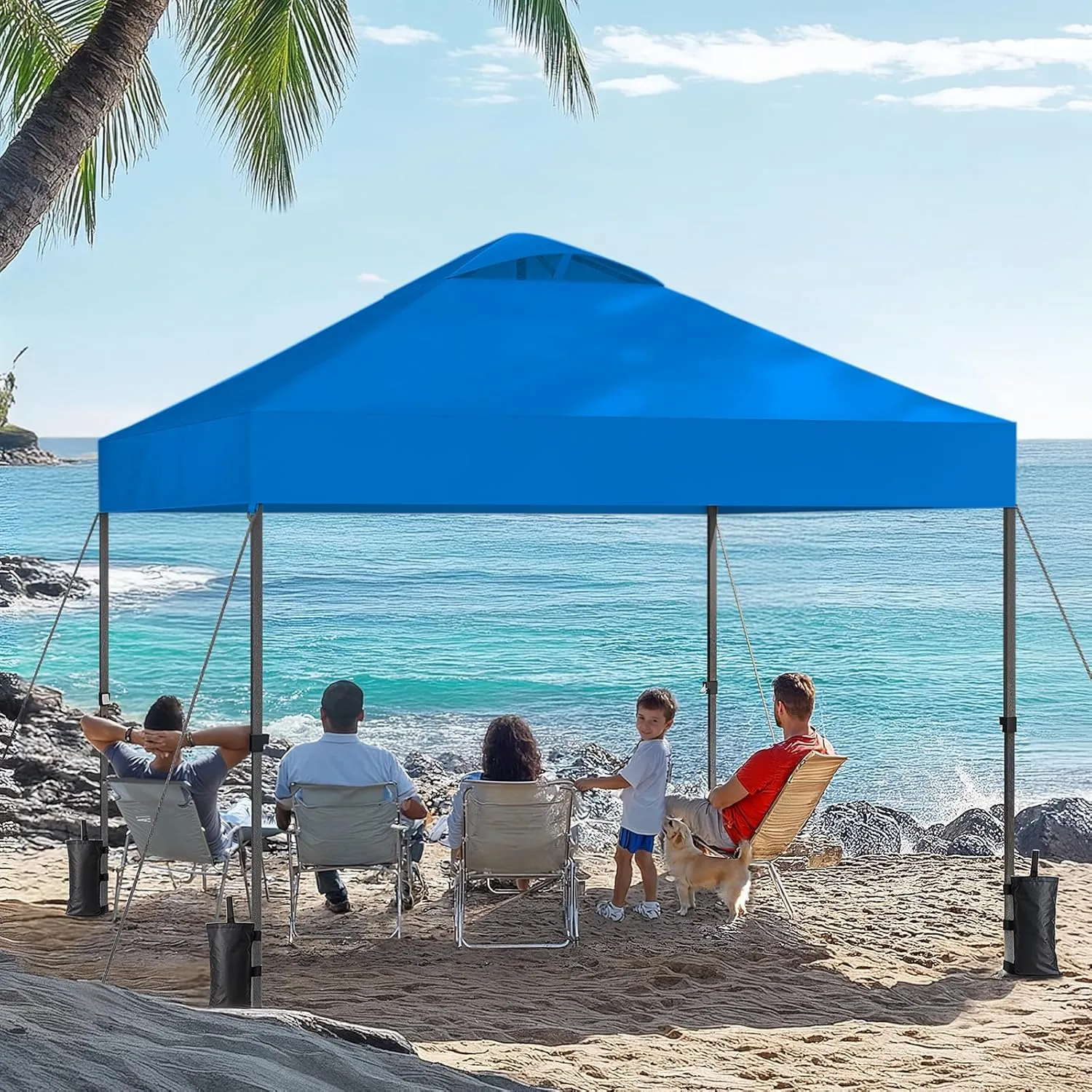 Amada 10x10ft 1-Person Setup Pop Up Canopy Tent - Easy Outdoor Sun Shade for Events, Parties, Camping, Gazebo with Wheel Cover Bag, Beach Tent with 3-Speed Adjustable Height,Blue