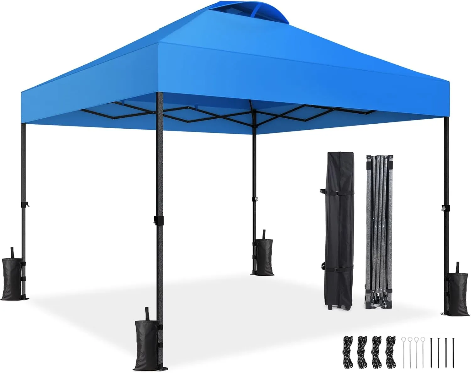 Amada 10x10ft 1-Person Setup Pop Up Canopy Tent - Easy Outdoor Sun Shade for Events, Parties, Camping, Gazebo with Wheel Cover Bag, Beach Tent with 3-Speed Adjustable Height,Blue