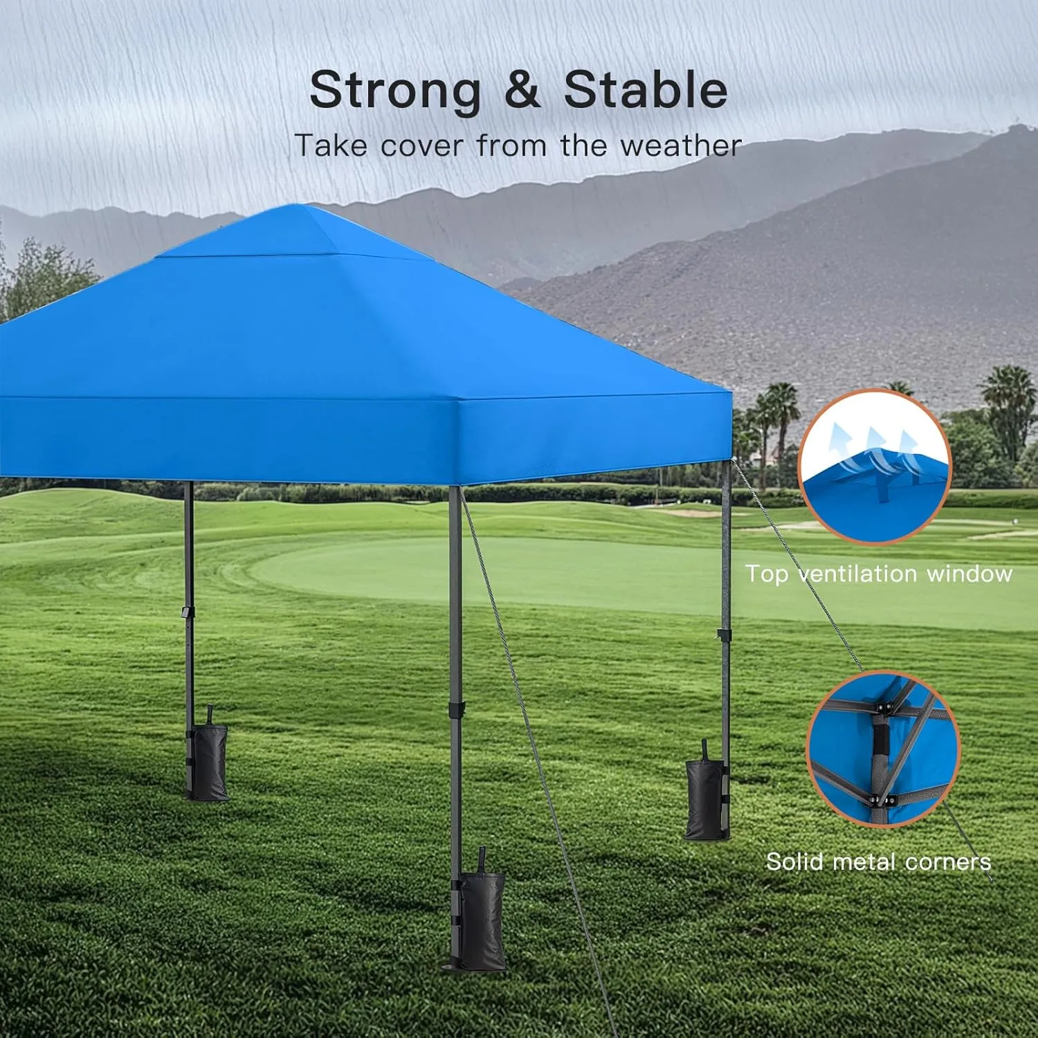 Amada 10x10ft 1-Person Setup Pop Up Canopy Tent - Easy Outdoor Sun Shade for Events, Parties, Camping, Gazebo with Wheel Cover Bag, Beach Tent with 3-Speed Adjustable Height,Blue