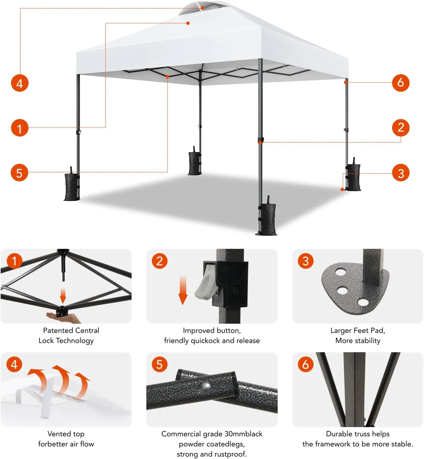 Amada 10x10ft 1-Person Setup Pop Up Canopy with Sidewalls, Beach Tent with Wheel Cover Bag, Easy Outdoor Sun Shade for Events, Parties, Camping, Gazebo with 3-Speed Adjustable Height, White