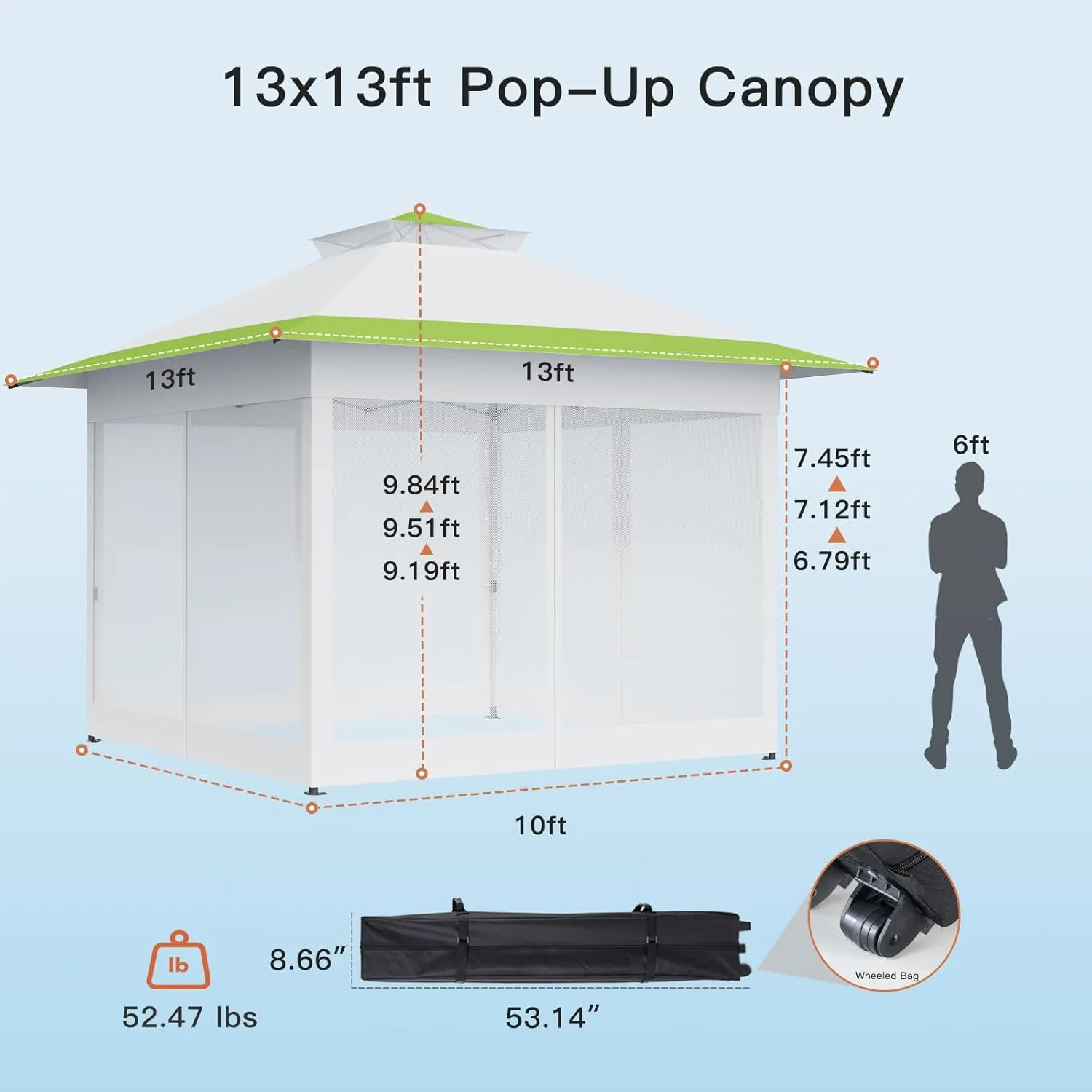 Amada 13x13 Pop Up Gazebo - Outdoor Canopy Tent with Mosquito Netting,Gazebos on Clearance,Gazebo for Backyard & Patio Furniture - Carpa Pop Up Tent with Wheeled Cover Bag,White & Green