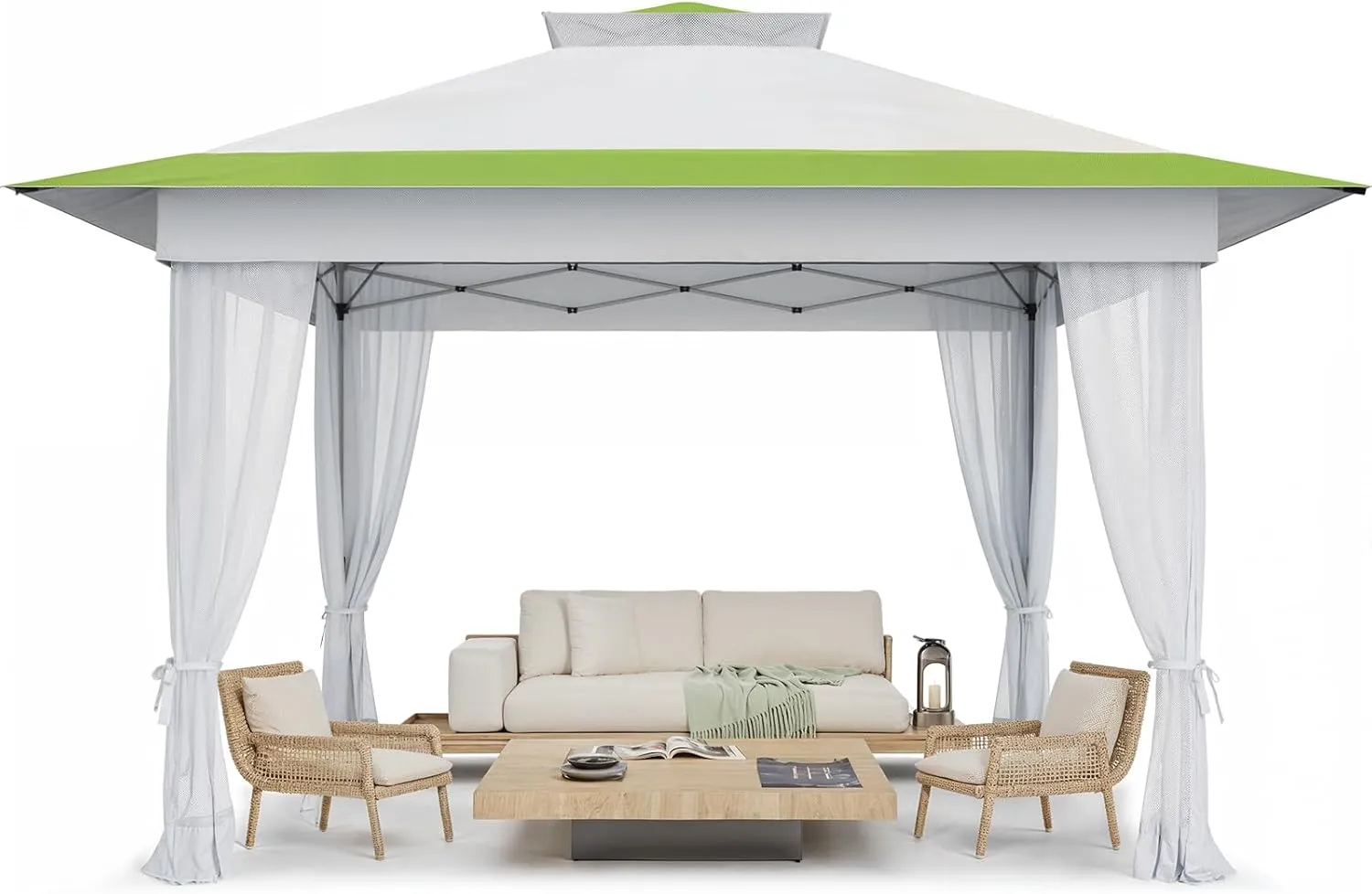 Amada 13x13 Pop Up Gazebo - Outdoor Canopy Tent with Mosquito Netting,Gazebos on Clearance,Gazebo for Backyard & Patio Furniture - Carpa Pop Up Tent with Wheeled Cover Bag,White & Green
