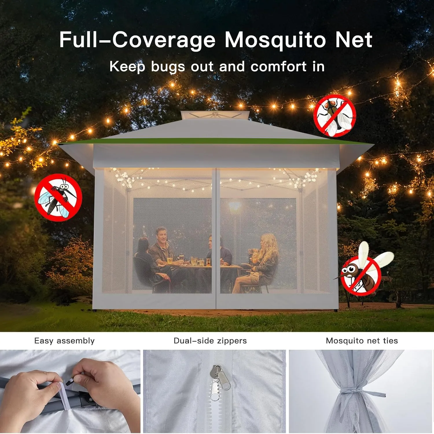 Amada 13x13 Pop Up Gazebo - Outdoor Canopy Tent with Mosquito Netting,Gazebos on Clearance,Gazebo for Backyard & Patio Furniture - Carpa Pop Up Tent with Wheeled Cover Bag,White & Green