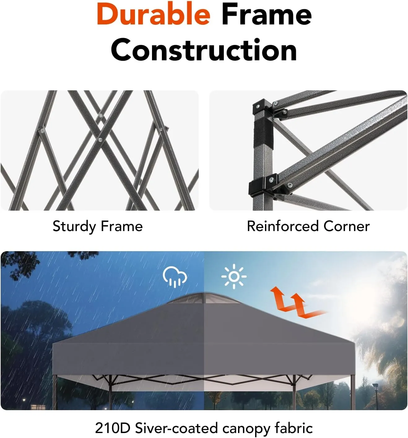 AMADA HOMEFURNISHING 10x10 Pop Up Canopy - Beach Tent with One Push Setup - Easy Outdoor Sun Shade for Events, Parties, Camping - Gazebo with Wheeled Cover Bag, 210D Silver Coated Top, Grey