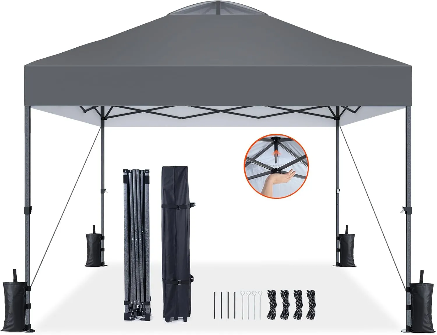 AMADA HOMEFURNISHING 10x10 Pop Up Canopy - Beach Tent with One Push Setup - Easy Outdoor Sun Shade for Events, Parties, Camping - Gazebo with Wheeled Cover Bag, 210D Silver Coated Top, Grey