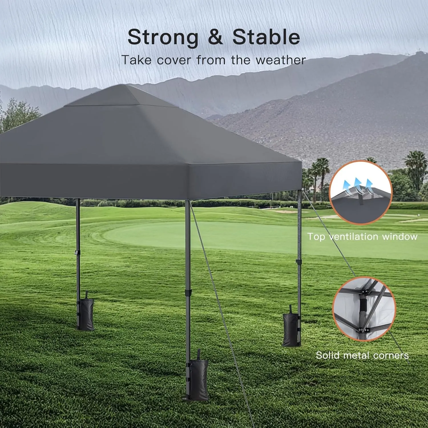 AMADA HOMEFURNISHING 10x10 Pop Up Canopy - Beach Tent with One Push Setup - Easy Outdoor Sun Shade for Events, Parties, Camping - Gazebo with Wheeled Cover Bag, 210D Silver Coated Top, Grey