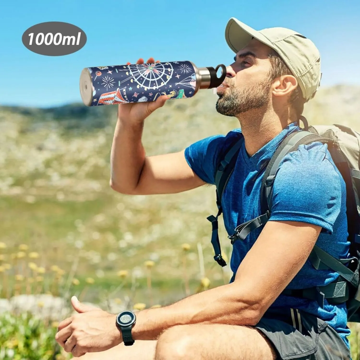 Amusement Park Water Bottle with Straw Lid, BPA Free Leakproof Vacuum Insulated Stainless Steel, 30 Oz Hot Cold Thermal Flask Drinking Bottle for Gym Fitness Outdoor Sport