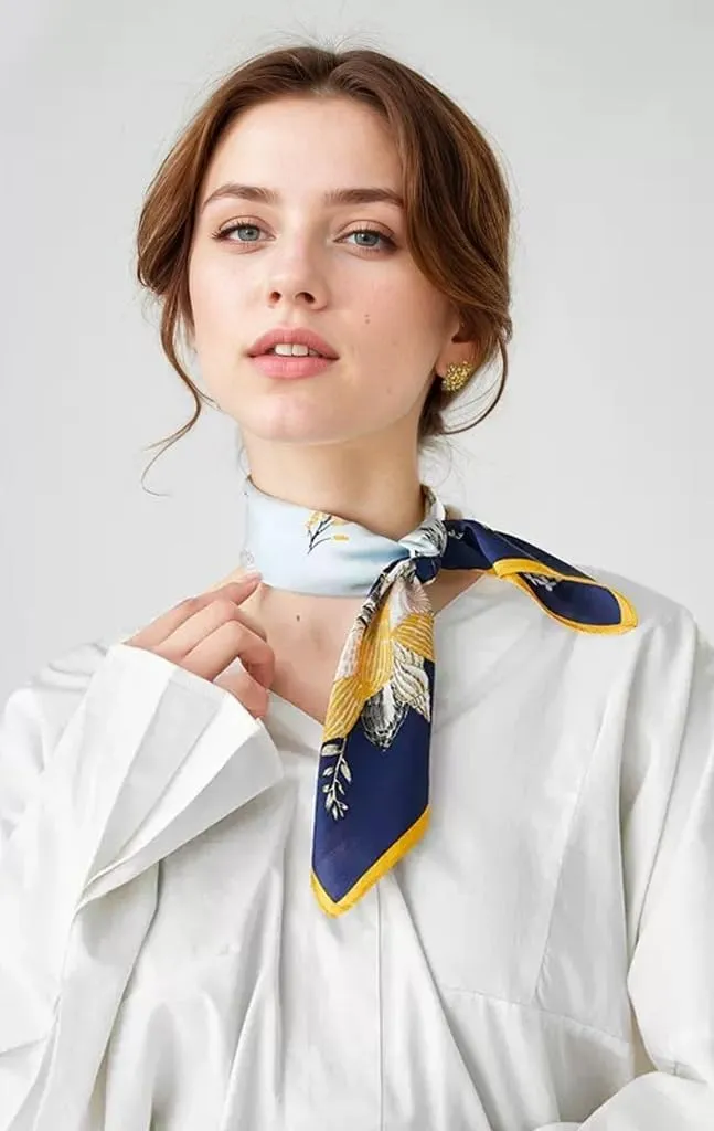 ANDANTINO 100% Mulberry Silk Scarf -21” Lightweight Square Neckerchief – Breathable Digital Printed Scarves with Gift Packed